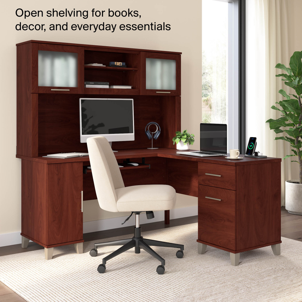 Shop Bush Home Somerset 60W Desk Hutch, Image 03, WC81731, #color_hansen cherry