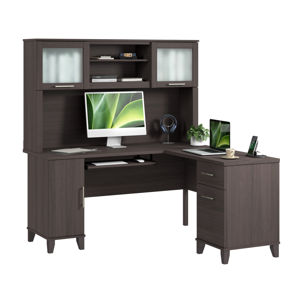 Shop Bush Home Somerset 60W L Shaped Desk with Hutch, Image 02, SET002SG, #color_storm gray