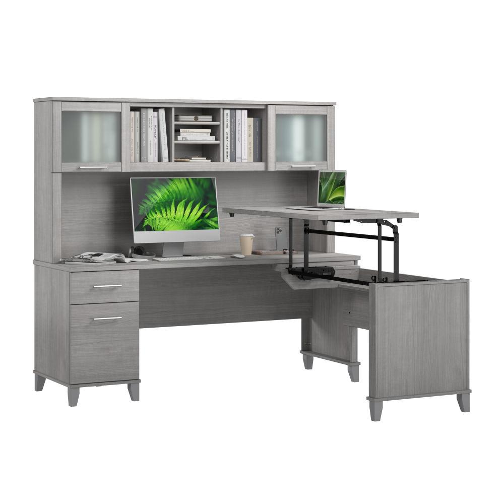 Shop Bush Home Somerset 72W L-Shaped Sit to Stand Desk with Hutch, Image 02, SET015PG, #color_platinum gray