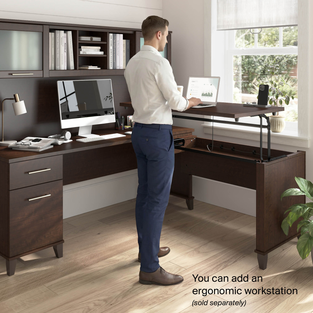Shop Bush Home Somerset 72W Office Desk with Drawers and Hutch, Image 03, SET018MR, #color_mocha cherry