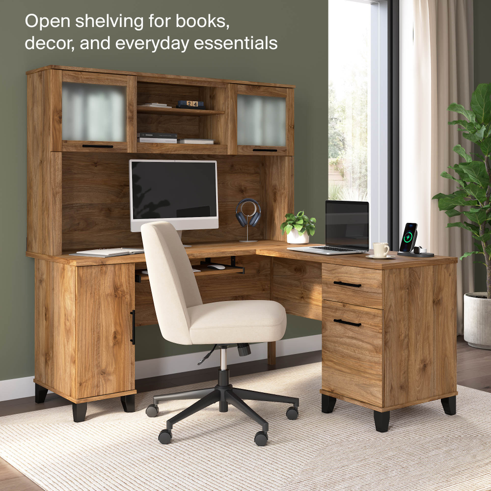 Shop Bush Home Somerset 60W Desk Hutch, Image 03, WC81331, #color_fresh walnut