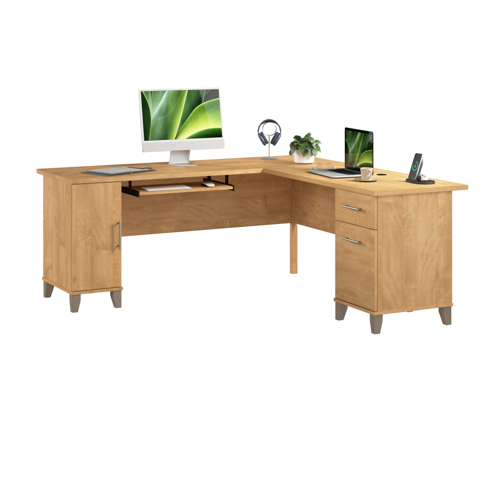 Shop Bush Home Somerset 72W L Shaped Desk with Storage, Image 02, WC81410K, #color_maple cross