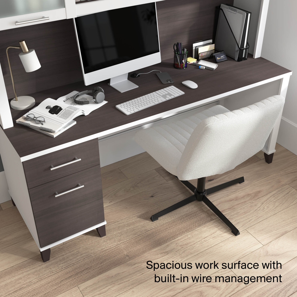 Shop Bush Home Somerset 72W Office Desk with Drawers and Hutch, Image 06, SET018SGWH, #color_storm gray/white
