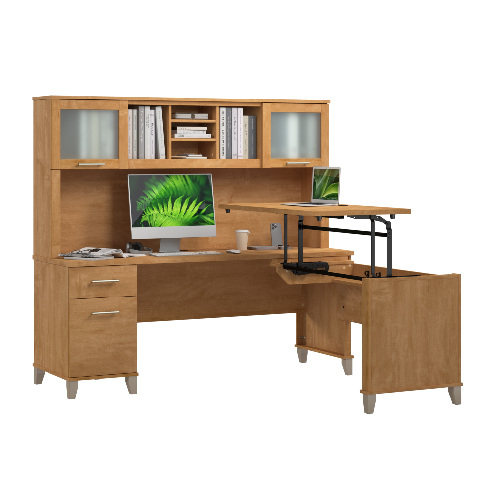 Shop Bush Home Somerset 72W L-Shaped Sit to Stand Desk with Hutch, Image 02, SET015MC, #color_maple cross