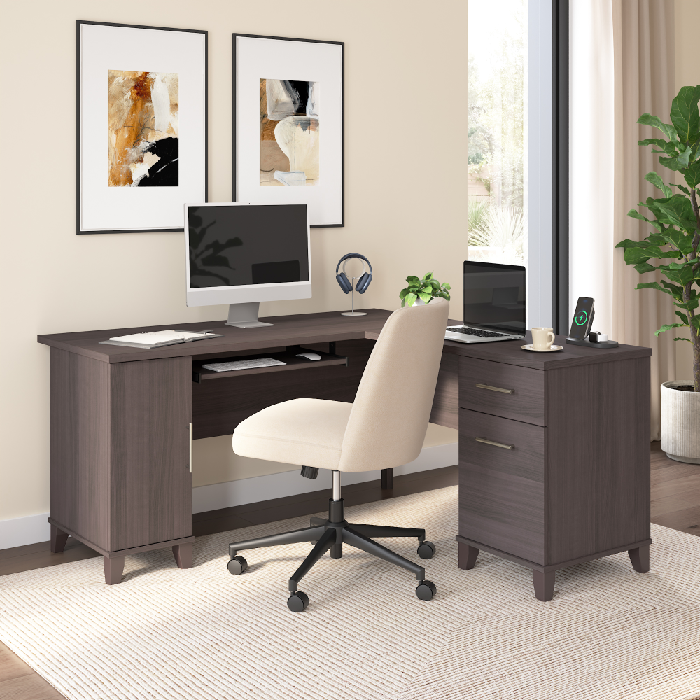 Shop Bush Home Somerset 60W L Shaped Desk with Storage, Image 01, WC81530K, #color_storm gray