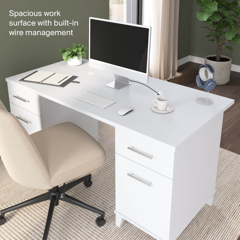 Shop Bush Home Somerset 60W Office Desk with Drawers, Image 05, WC81928K, #color_white