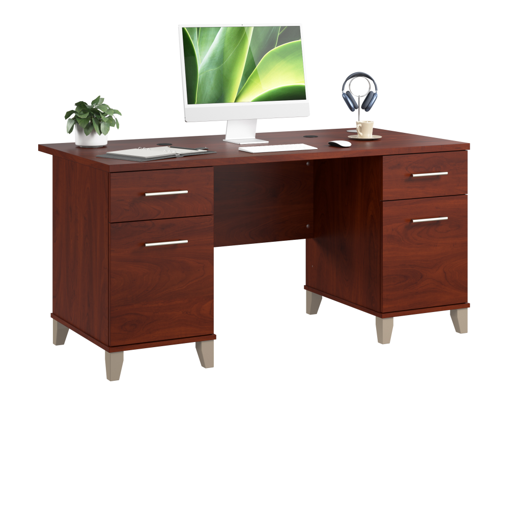 Shop Bush Home Somerset 60W Office Desk with Drawers, Image 02, WC81728K, #color_hansen cherry