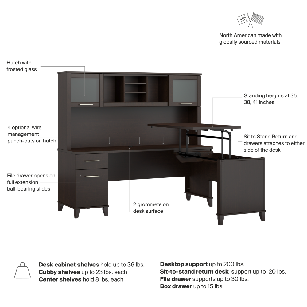 Shop Bush Home Somerset 72W L-Shaped Sit to Stand Desk with Hutch, Image 07, SET015MR, #color_mocha cherry