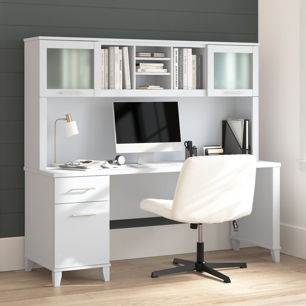 Shop Bush Home Somerset 72W Office Desk with Drawers and Hutch, Image 01, SET018WH, #color_white
