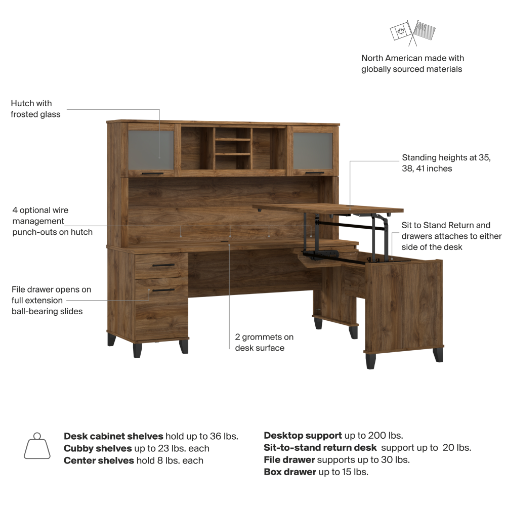 Shop Bush Home Somerset 72W L-Shaped Sit to Stand Desk with Hutch, Image 07, SET015FW, #color_fresh walnut