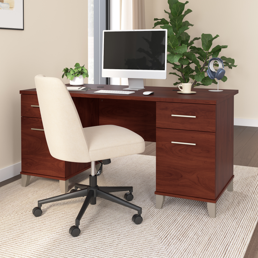 Shop Bush Home Somerset 60W Office Desk with Drawers, Image 01, WC81728K, #color_hansen cherry