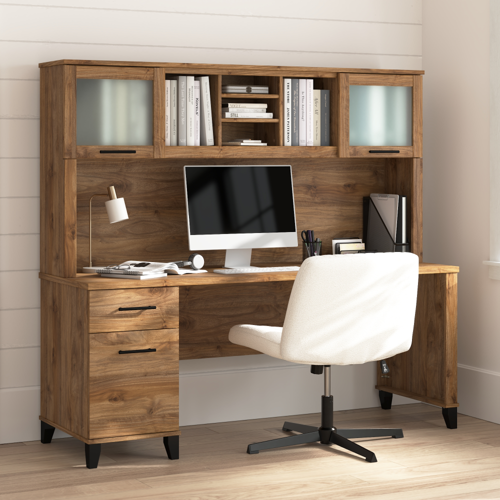 Shop Bush Home Somerset 72W Office Desk with Drawers and Hutch, Image 01, SET018FW, #color_fresh walnut