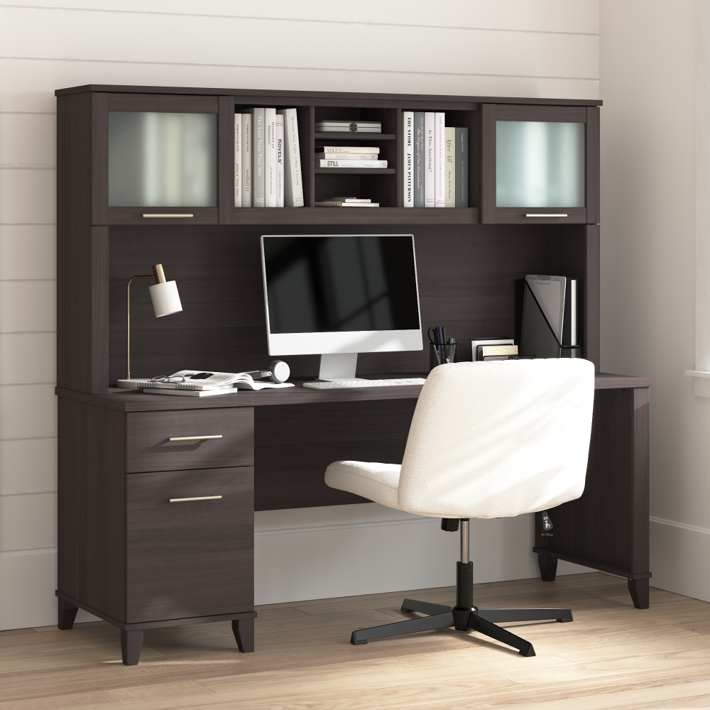 Shop Bush Home Somerset 72W Office Desk with Drawers and Hutch, Image 01, SET018SG, #color_storm gray