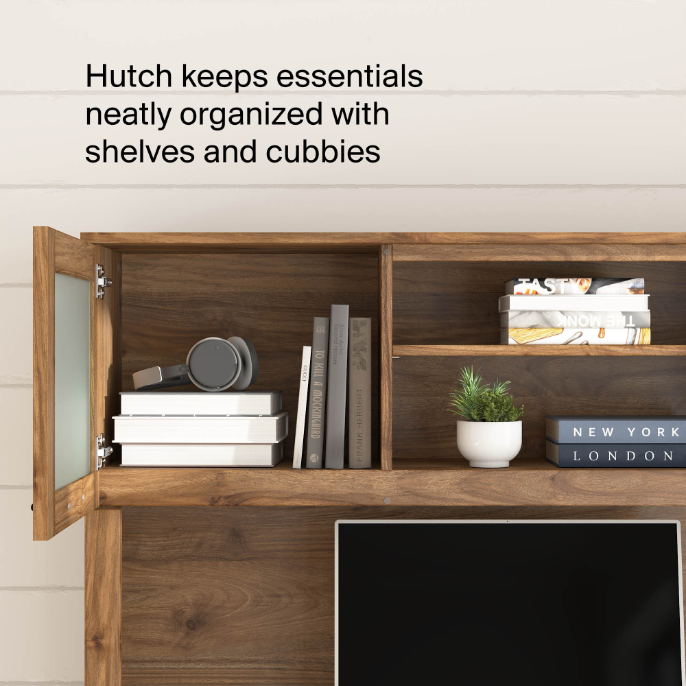 Shop Bush Home Somerset 60W L Shaped Desk with Hutch, Image 04, SET002FW, #color_fresh walnut