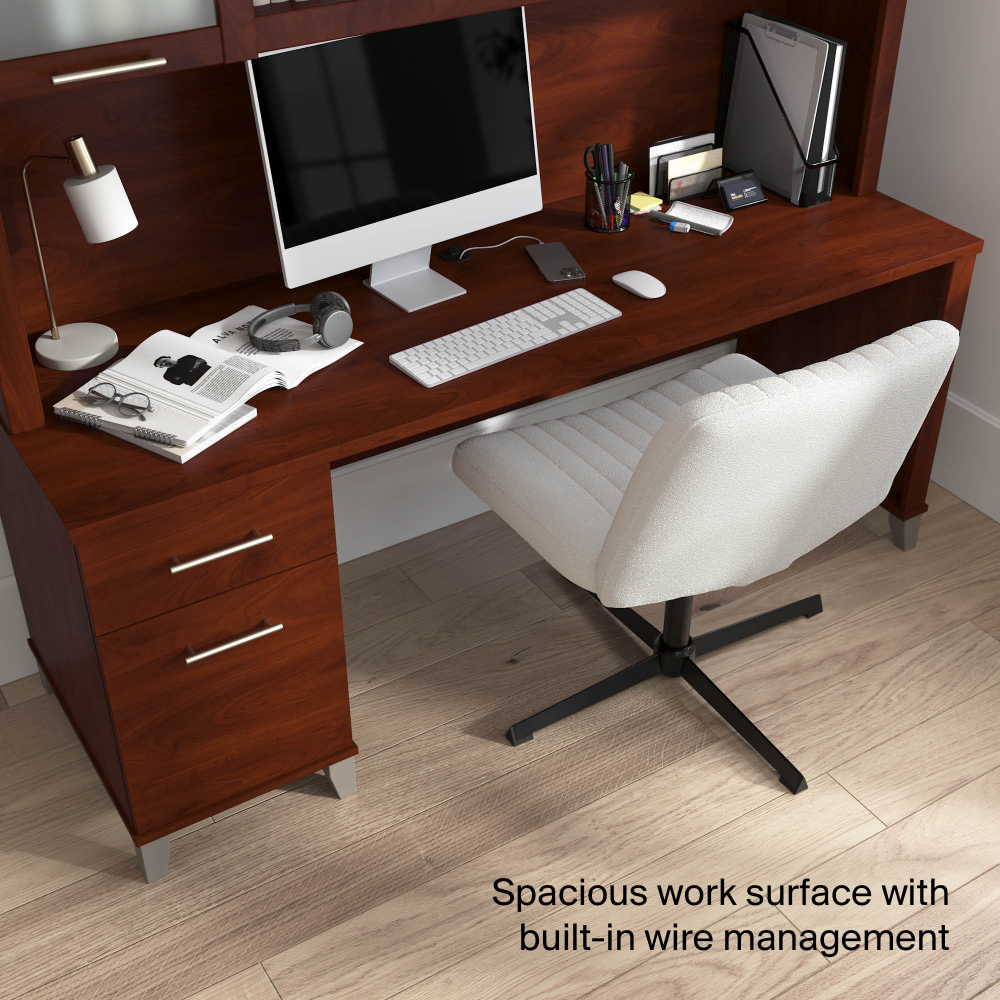Shop Bush Home Somerset 72W Office Desk with Drawers and Hutch, Image 06, SET018HC, #color_hansen cherry