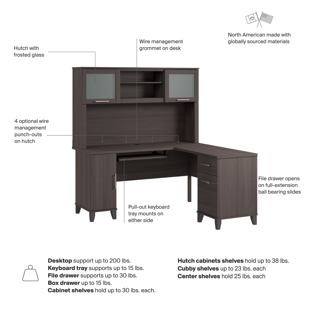 Shop Bush Home Somerset 60W L Shaped Desk with Hutch, Image 07, SET002SG, #color_storm gray