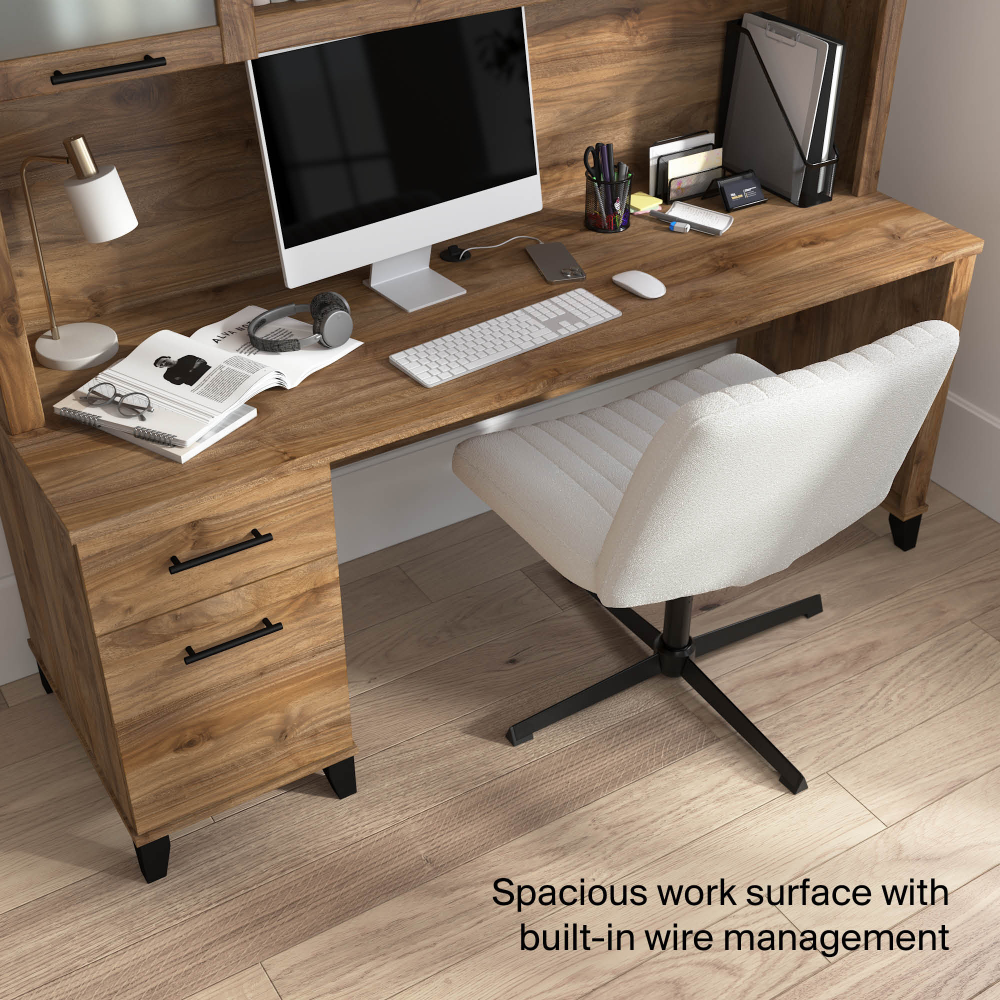 Shop Bush Home Somerset 72W Office Desk with Drawers and Hutch, Image 06, SET018FW, #color_fresh walnut