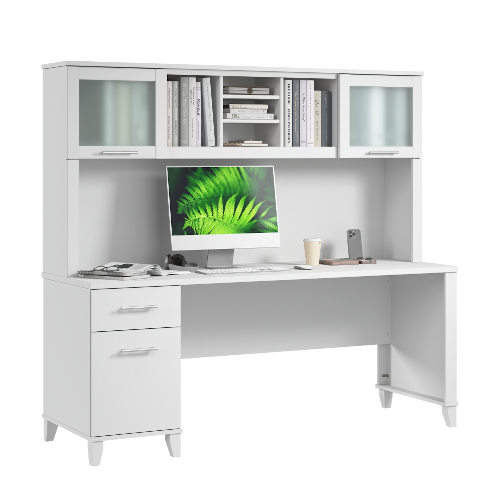 Shop Bush Home Somerset 72W Office Desk with Drawers and Hutch, Image 02, SET018WH, #color_white