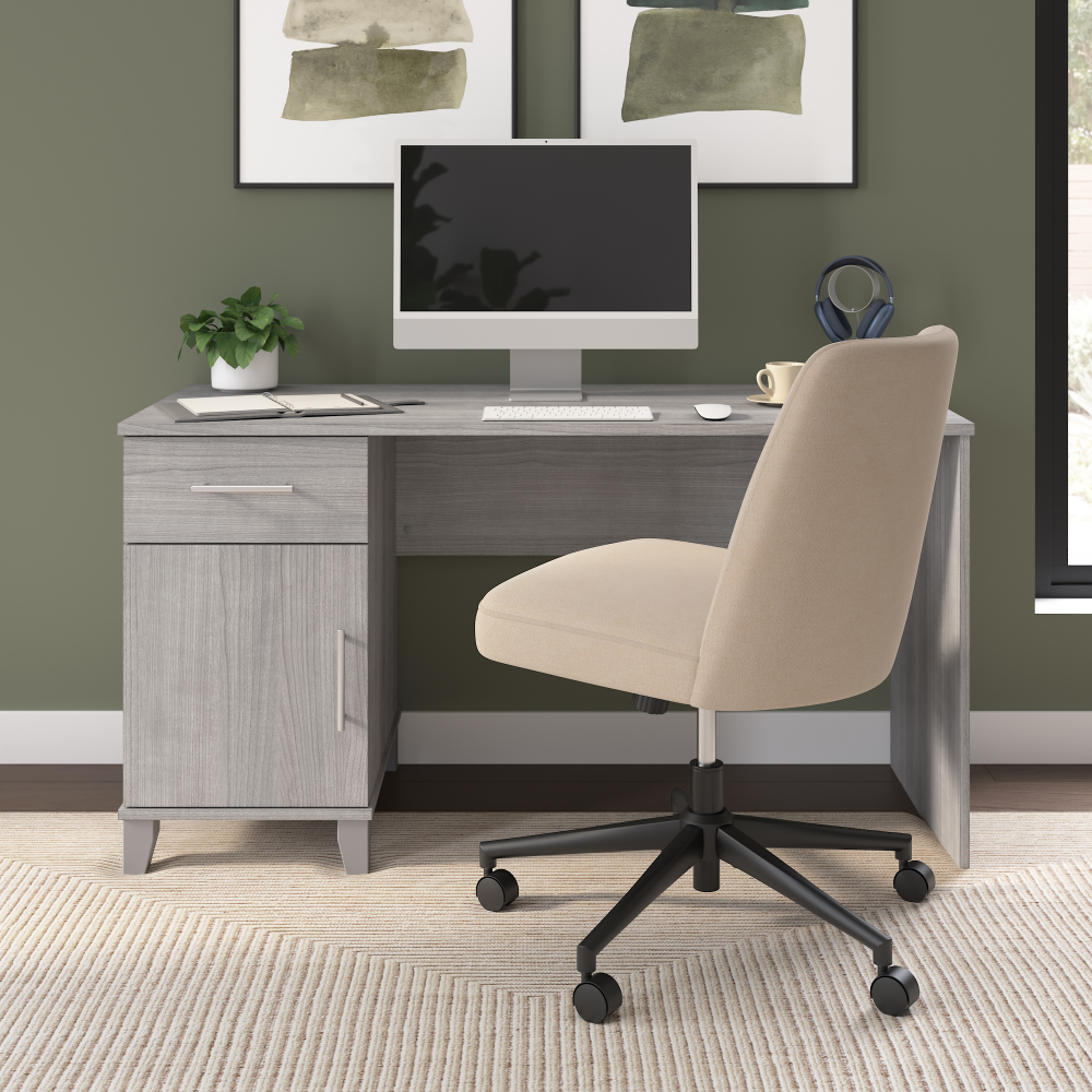 Shop Bush Home Somerset 54W Office Desk with Drawer and Storage Cabinet, Image 01, WC81254, #color_platinum gray