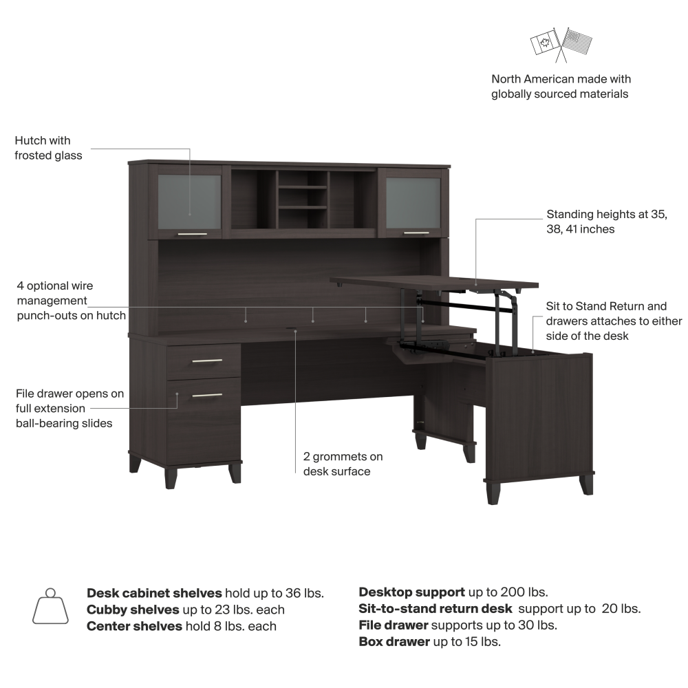 Shop Bush Home Somerset 72W L-Shaped Sit to Stand Desk with Hutch, Image 07, SET015SG, #color_storm gray