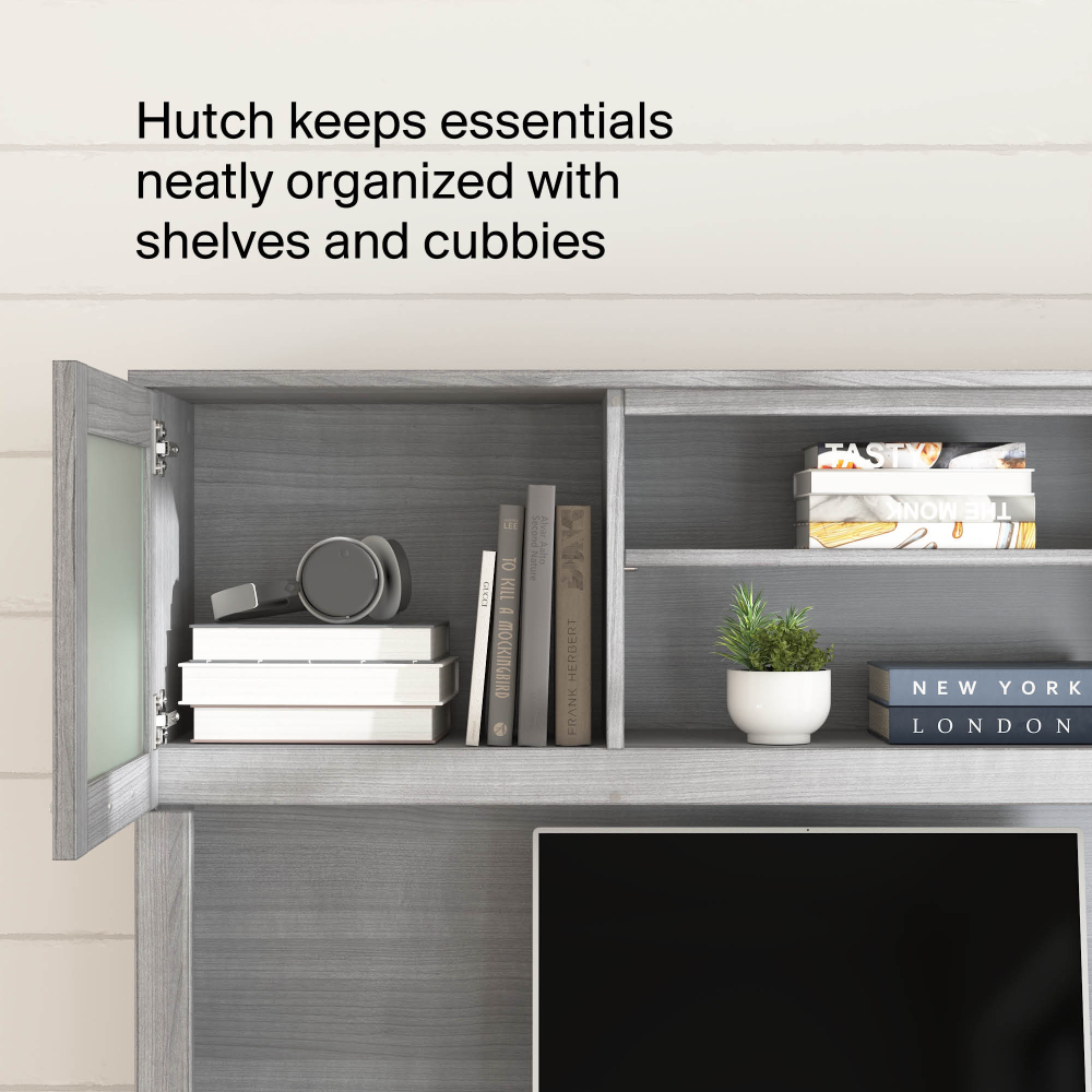 Shop Bush Home Somerset 60W L Shaped Desk with Hutch, Image 04, SET002PG, #color_platinum gray