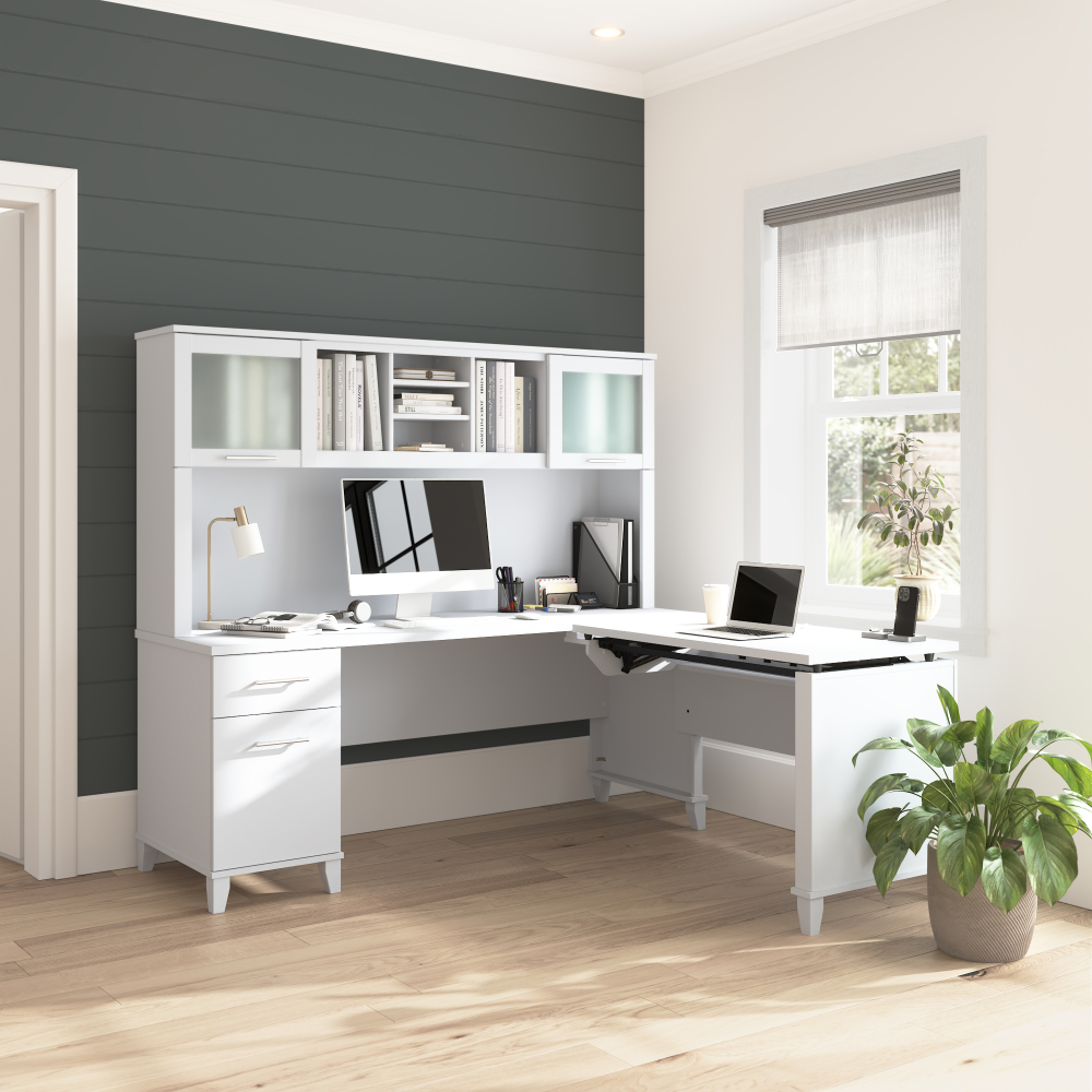 Shop Bush Home Somerset 72W L-Shaped Sit to Stand Desk with Hutch, Image 01, SET015WH, #color_white