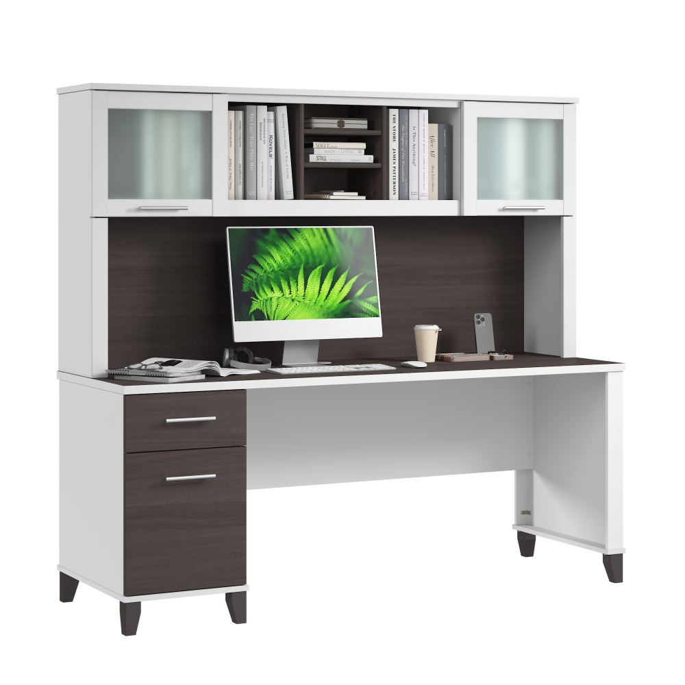 Shop Bush Home Somerset 72W Office Desk with Drawers and Hutch, Image 02, SET018SGWH, #color_storm gray/white