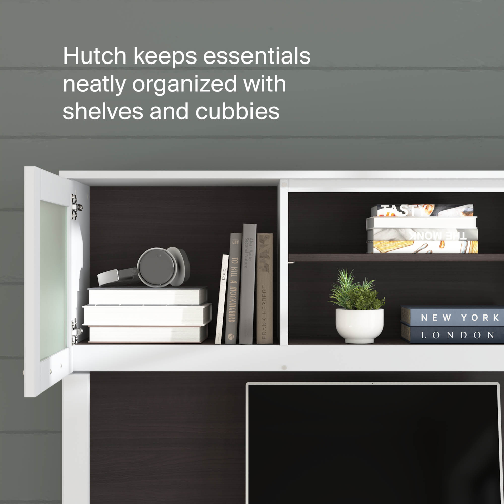 Shop Bush Home Somerset 60W L Shaped Desk with Hutch, Image 04, SET002SGWH, #color_storm gray/white