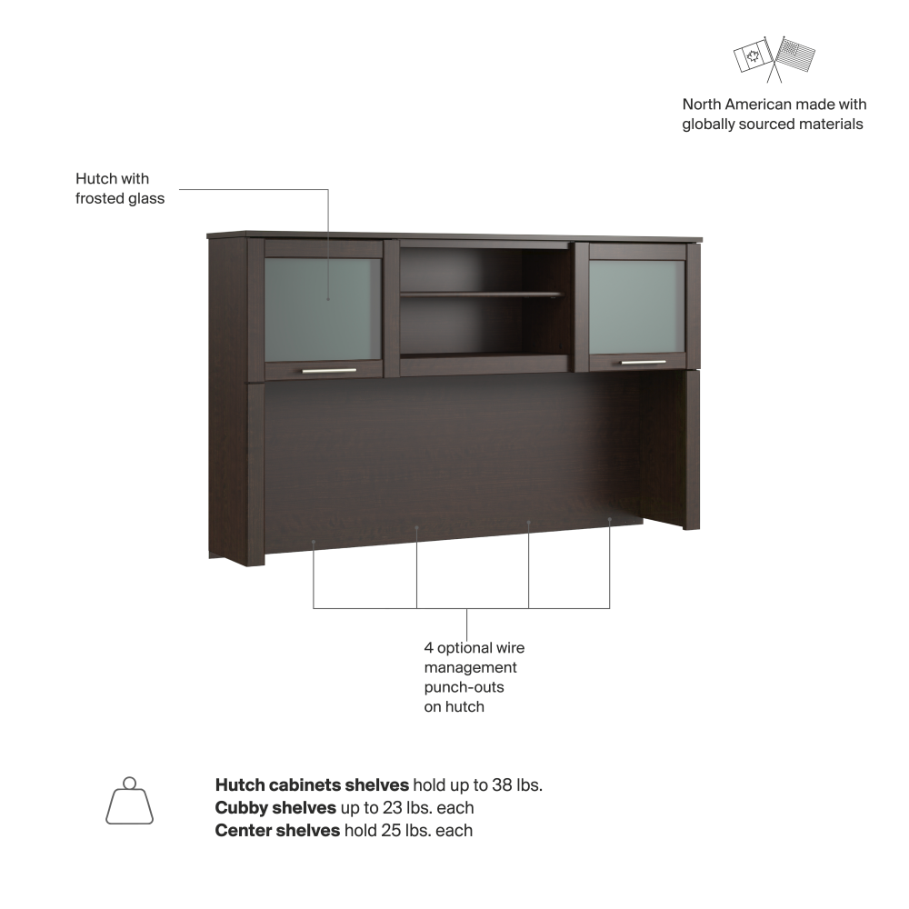Shop Bush Home Somerset 60W Desk Hutch, Image 07, WC81831, #color_mocha cherry