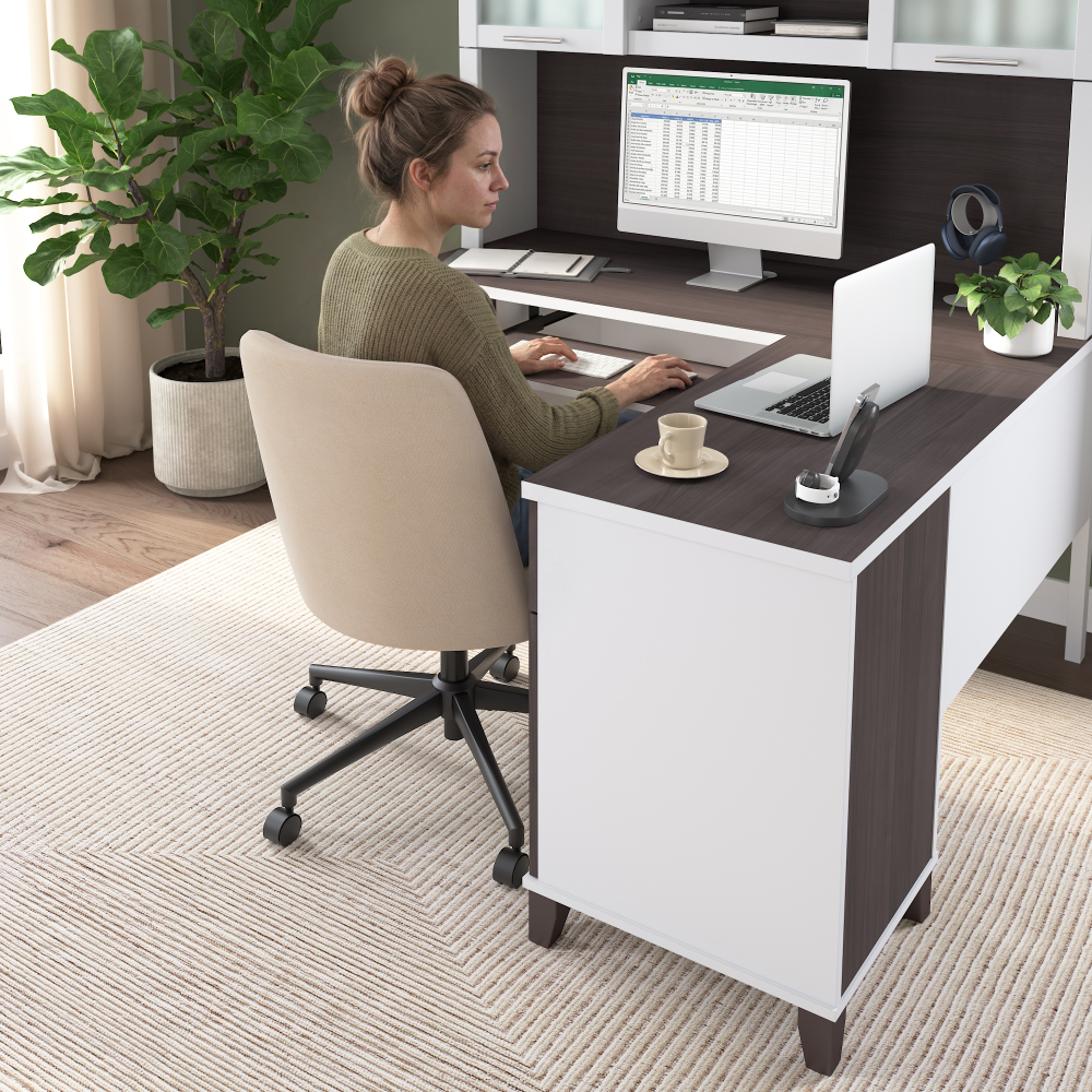 Shop Bush Home Somerset 60W L Shaped Desk with Hutch, Image 03, SET002SGWH, #color_storm gray/white