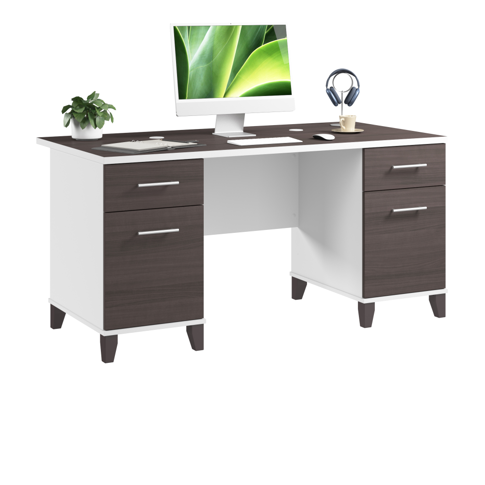 Shop Bush Home Somerset 60W Office Desk with Drawers, Image 02, WC81028K, #color_storm gray/white