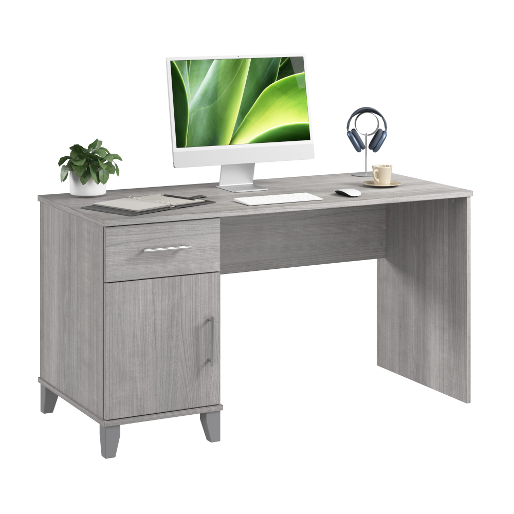 Shop Bush Home Somerset 54W Office Desk with Drawer and Storage Cabinet, Image 02, WC81254, #color_platinum gray
