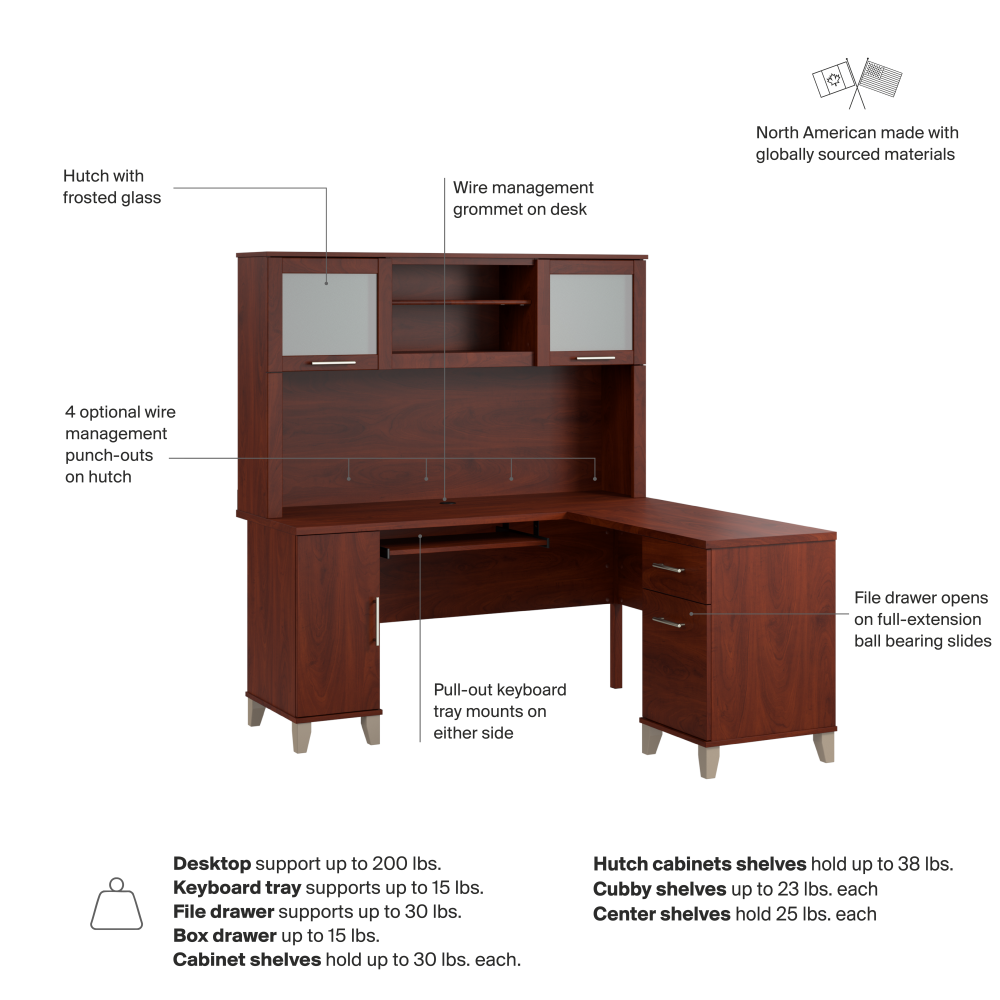 Shop Bush Home Somerset 60W L Shaped Desk with Hutch, Image 07, SET002HC, #color_hansen cherry