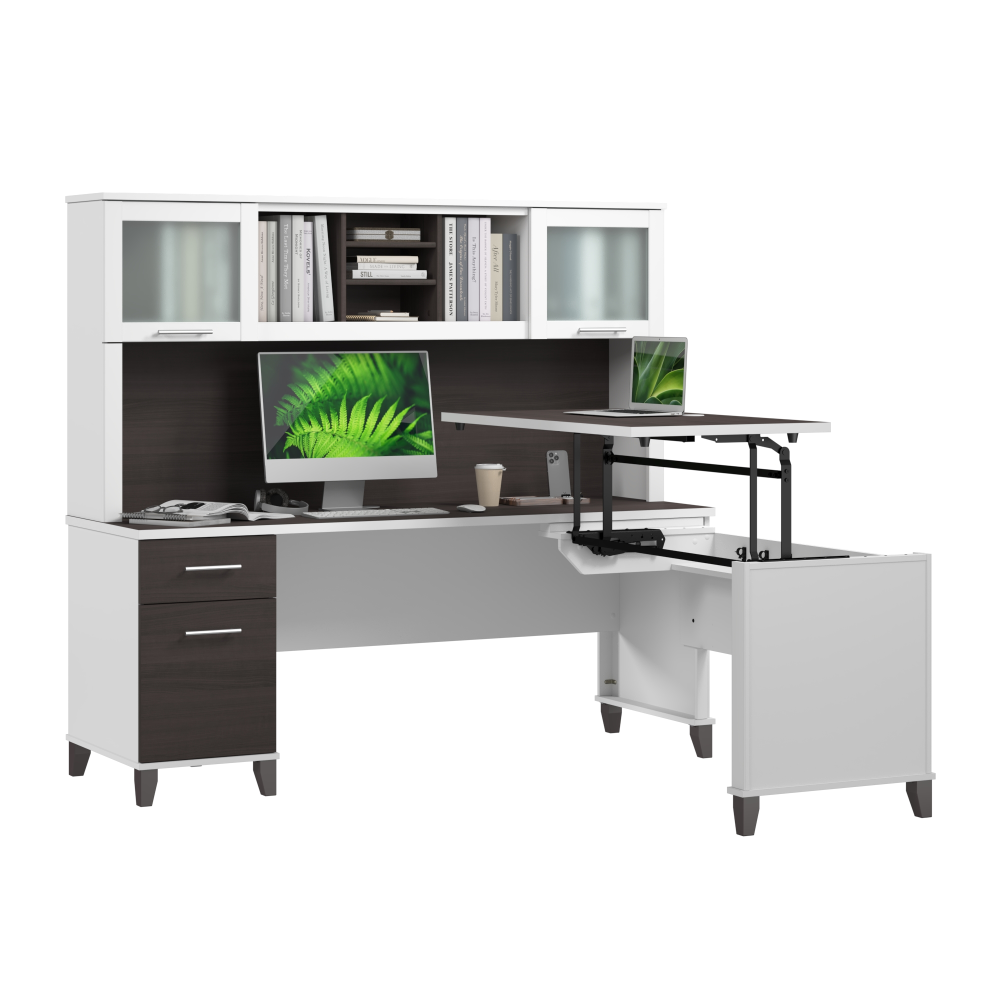 Shop Bush Home Somerset 72W L-Shaped Sit to Stand Desk with Hutch, Image 02, SET015SGWH, #color_storm gray/white