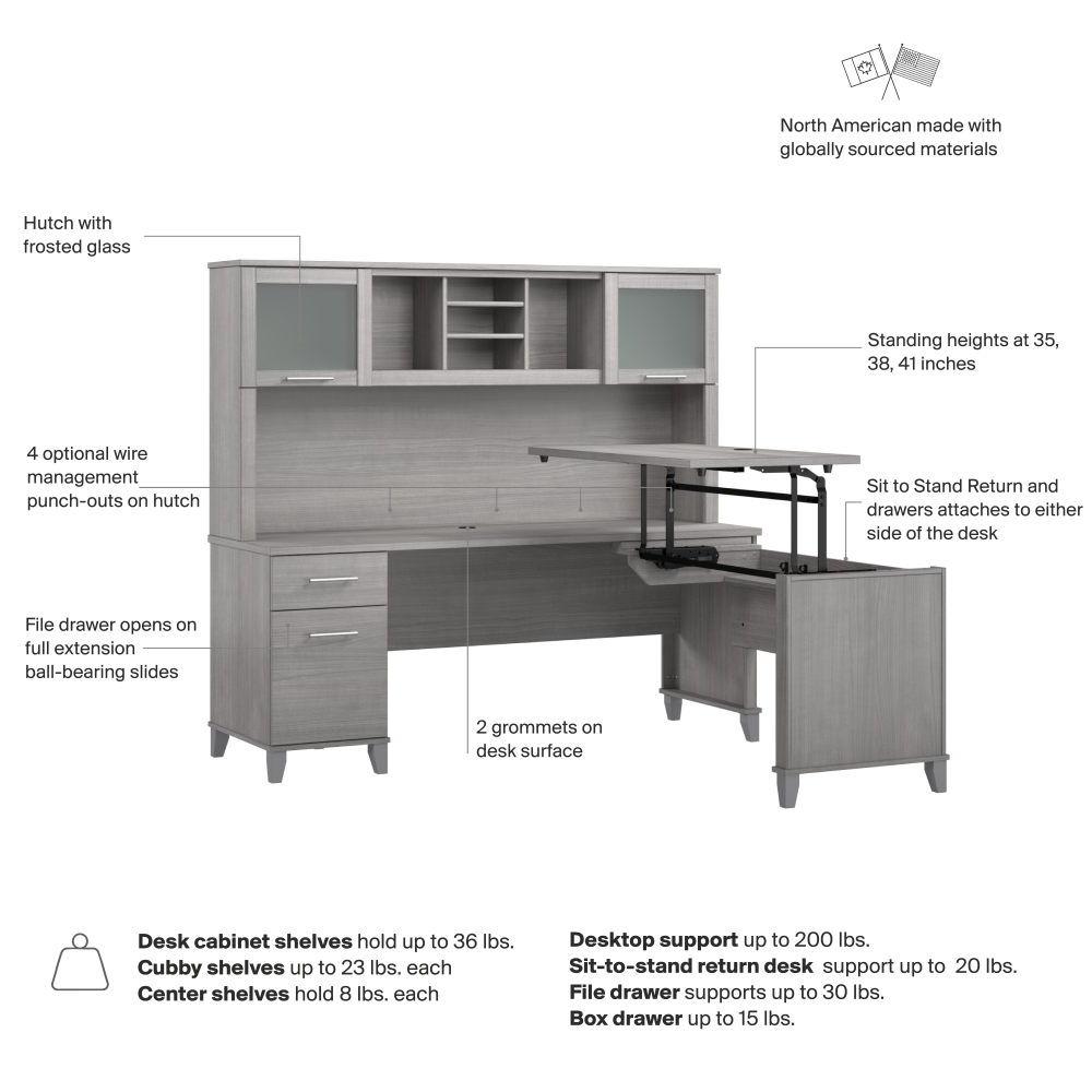 Shop Bush Home Somerset 72W L-Shaped Sit to Stand Desk with Hutch, Image 07, SET015PG, #color_platinum gray
