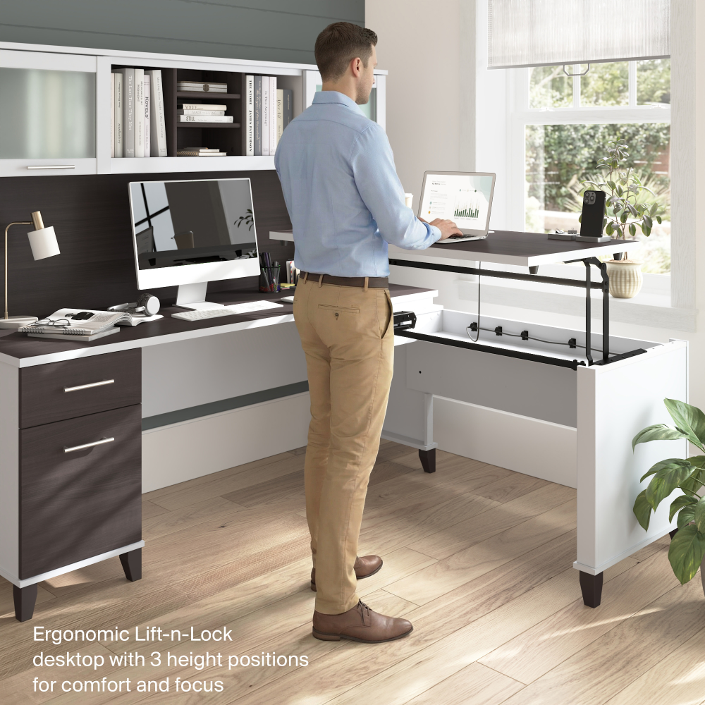 Shop Bush Home Somerset 72W L-Shaped Sit to Stand Desk with Hutch, Image 03, SET015SGWH, #color_storm gray/white
