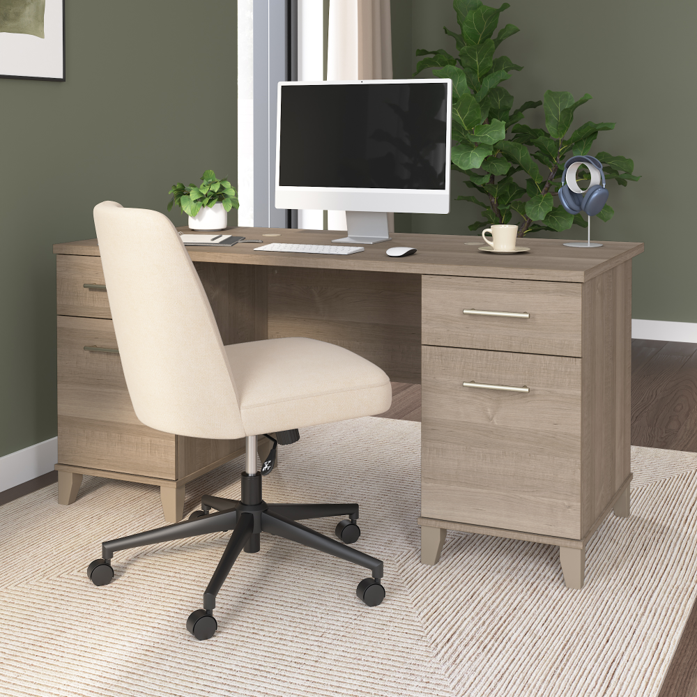Shop Bush Home Somerset 60W Office Desk with Drawers, Image 01, WC81628K, #color_ash gray