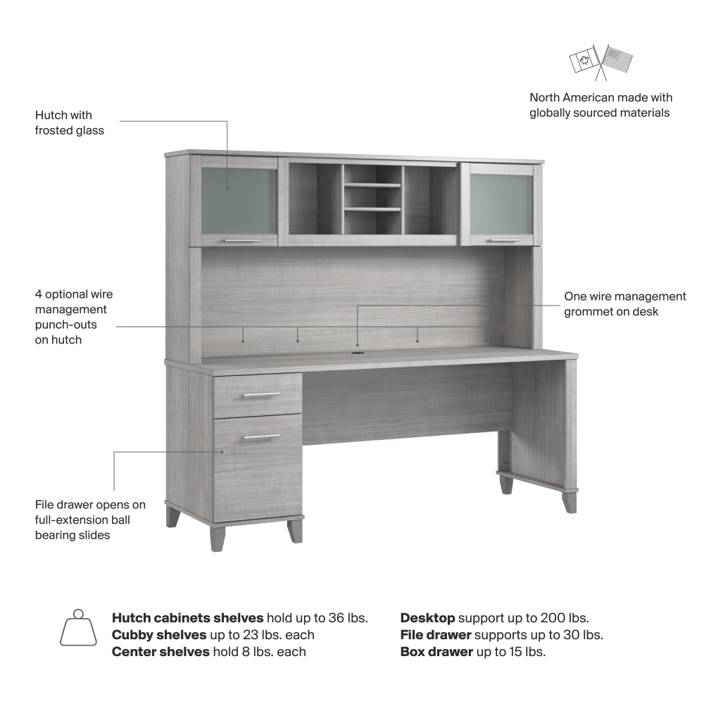 Bush Home Somerset 72W Office Desk with Drawers and Hutch Bush Home Somerset 72W Office Desk with Drawers and Hutch