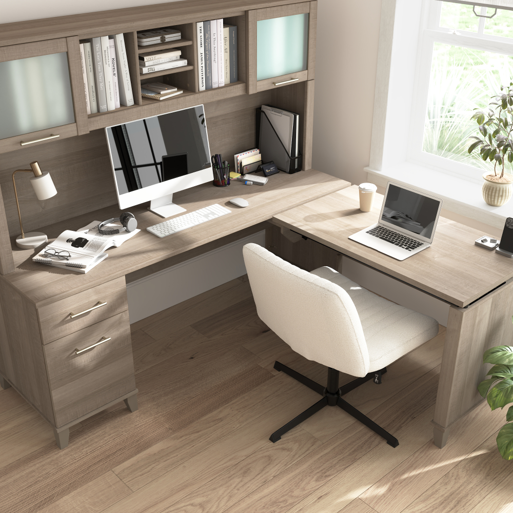 Shop Bush Home Somerset 72W L-Shaped Sit to Stand Desk with Hutch, Image 06, SET015AG, #color_ash gray