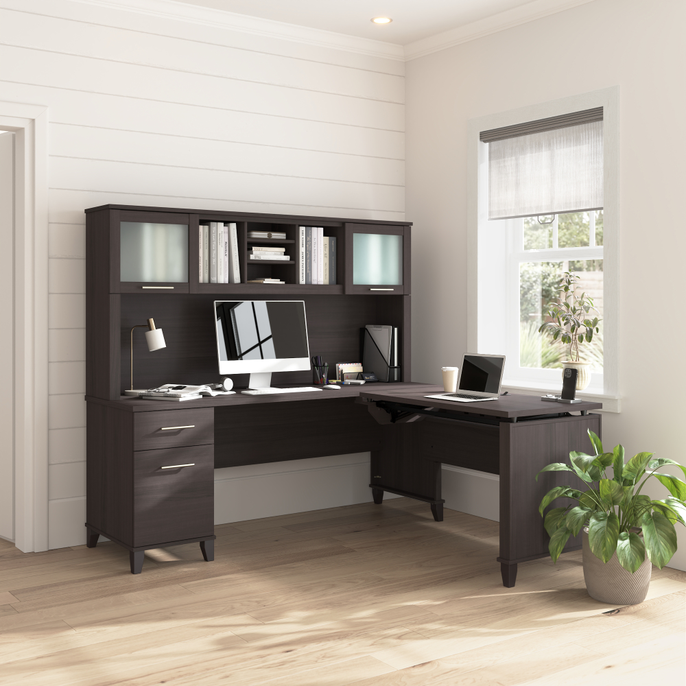 Shop Bush Home Somerset 72W L-Shaped Sit to Stand Desk with Hutch, Image 01, SET015SG, #color_storm gray
