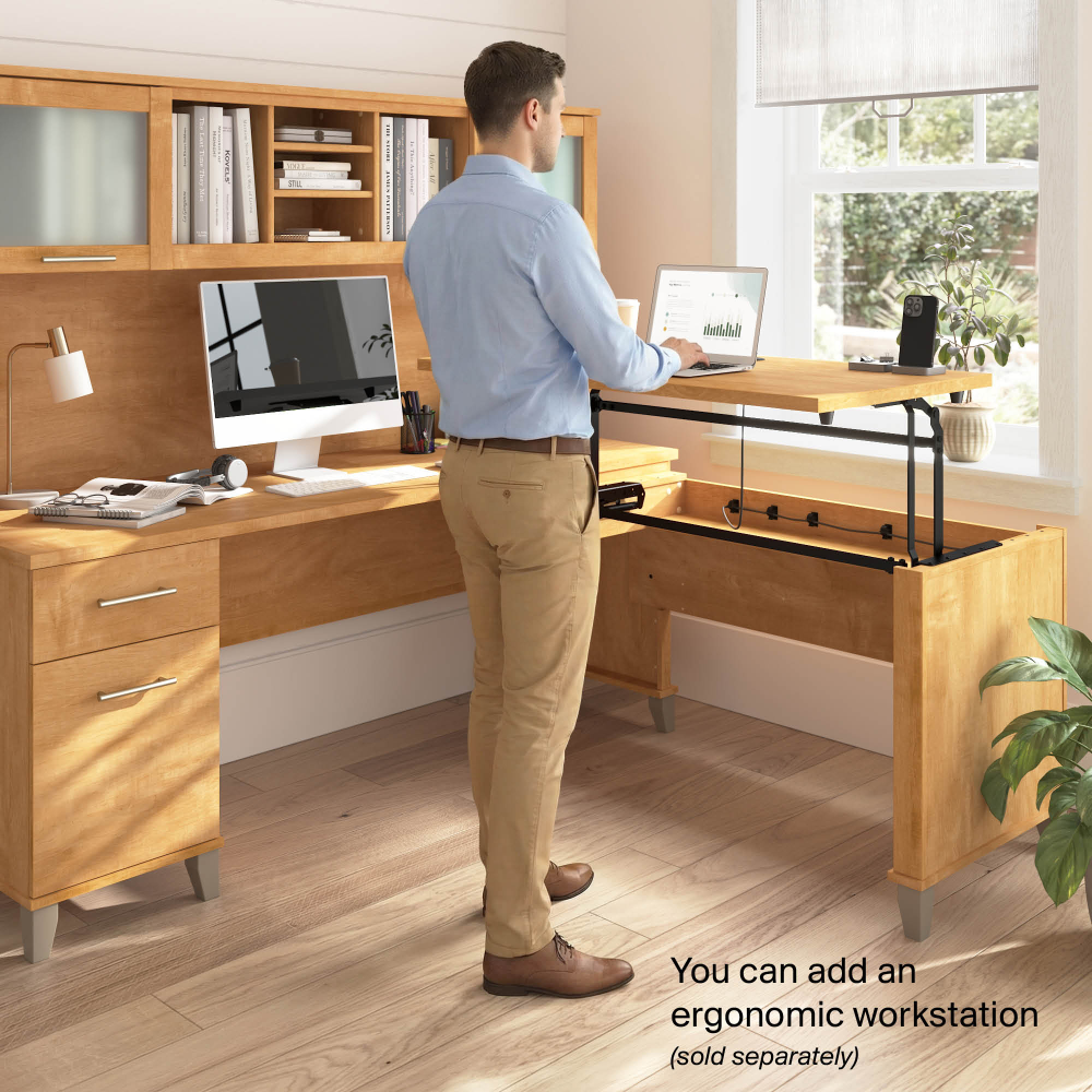 Shop Bush Home Somerset 72W Office Desk with Drawers and Hutch, Image 03, SET018MC, #color_maple cross