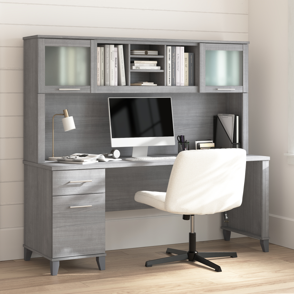 Shop Bush Home Somerset 72W Office Desk with Drawers and Hutch, Image 01, SET018PG, #color_platinum gray