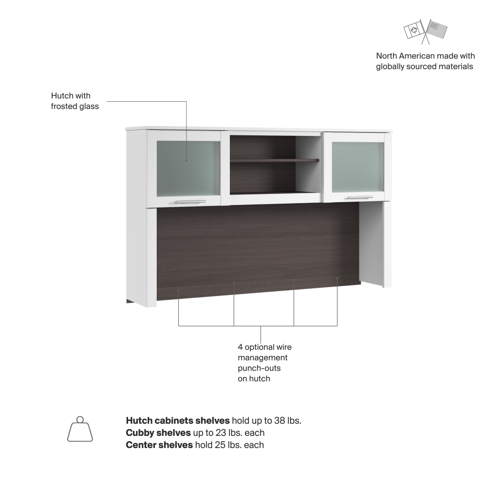 Shop Bush Home Somerset 60W Desk Hutch, Image 07, WC81031, #color_storm gray/white