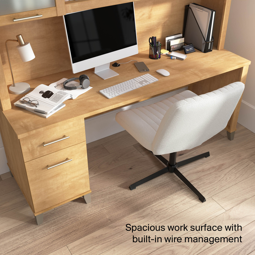 Shop Bush Home Somerset 72W Office Desk with Drawers and Hutch, Image 06, SET018MC, #color_maple cross