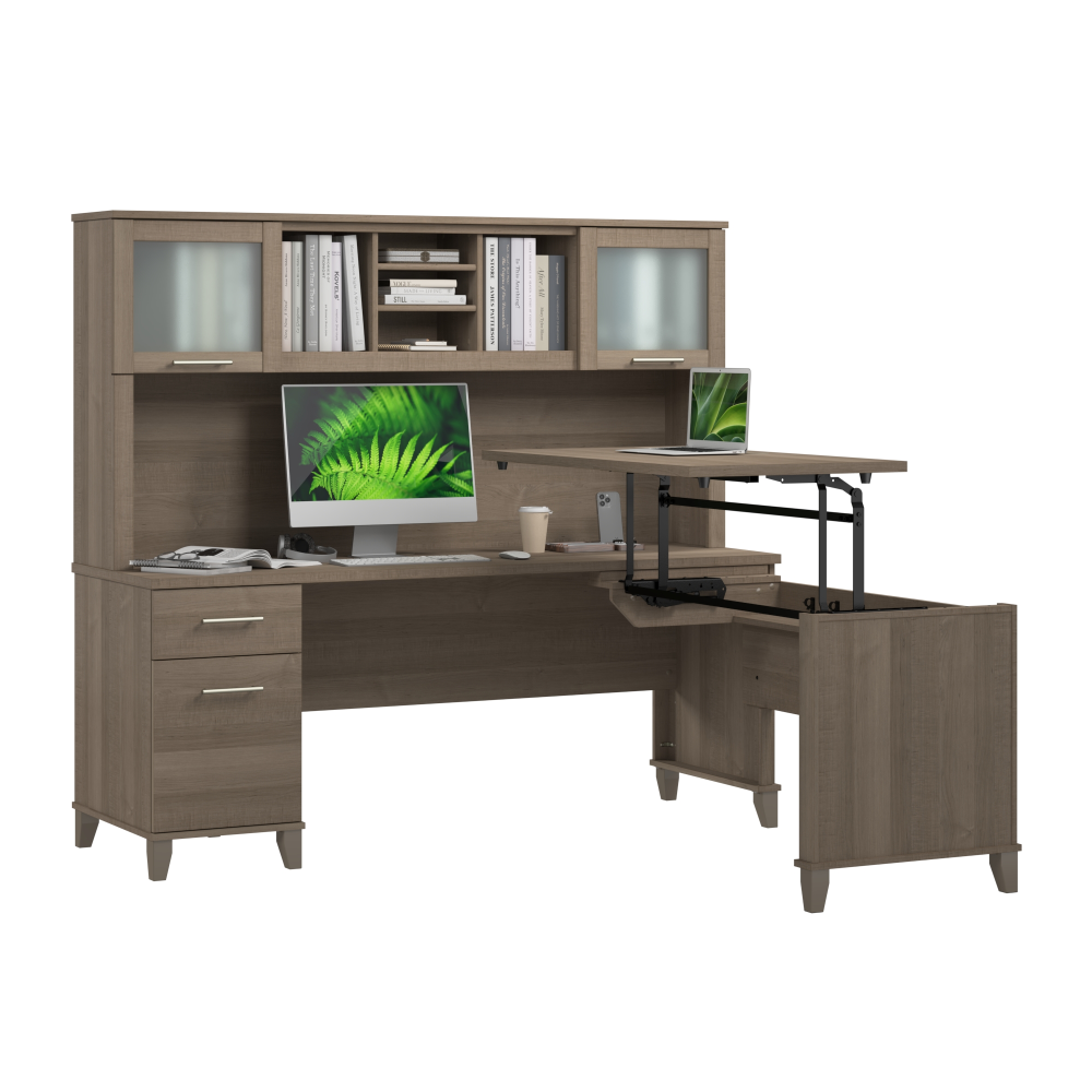 Shop Bush Home Somerset 72W L-Shaped Sit to Stand Desk with Hutch, Image 02, SET015AG, #color_ash gray