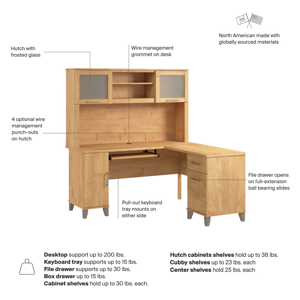 Shop Bush Home Somerset 60W L Shaped Desk with Hutch, Image 07, SET002MC, #color_maple cross