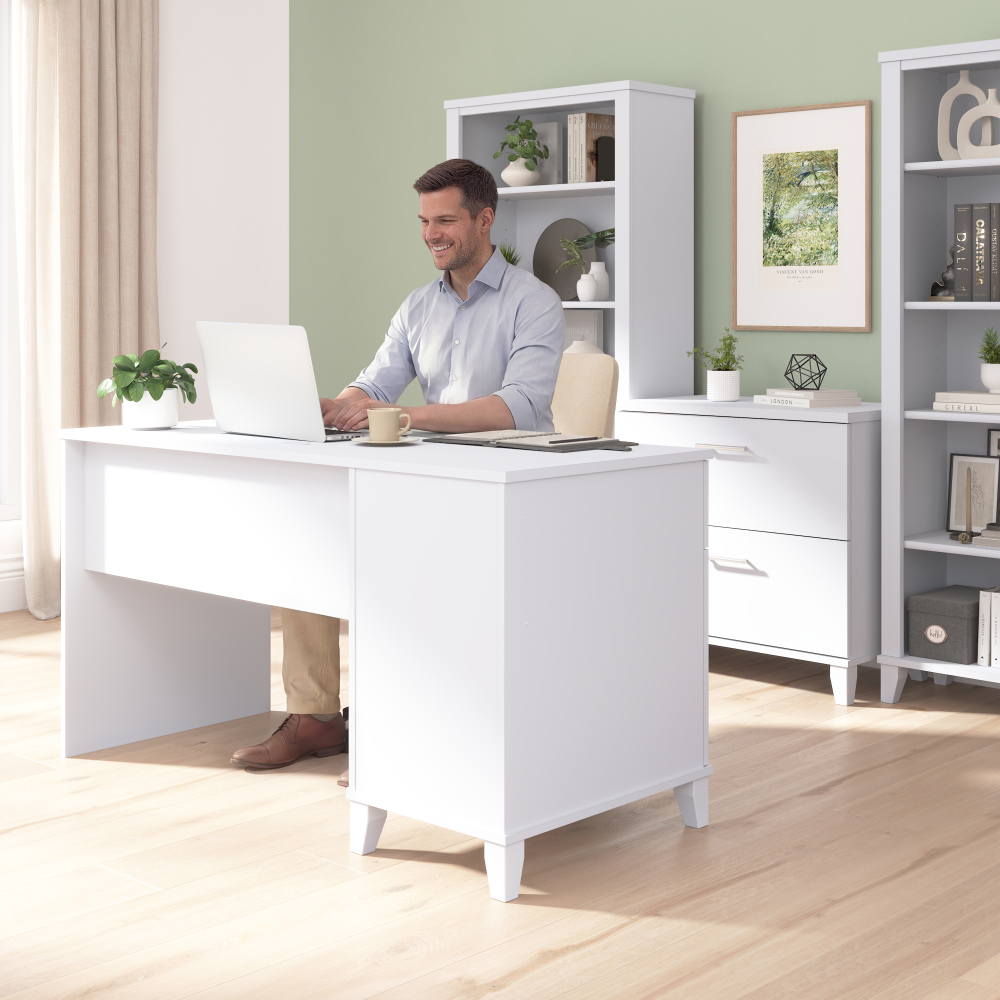 Shop Bush Home Somerset 54W Office Desk with Drawer and Storage Cabinet, Image 03, WC81954, #color_white