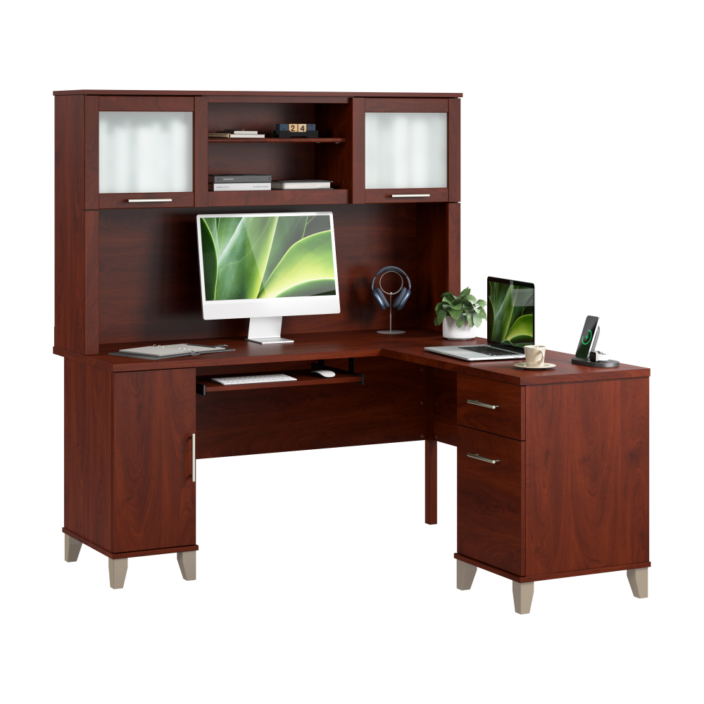 Shop Bush Home Somerset 60W L Shaped Desk with Hutch, Image 02, SET002HC, #color_hansen cherry