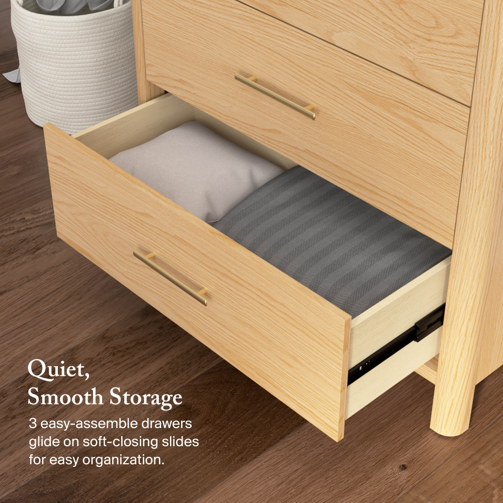 Shop Bush Home Vera Queen Platform Bed with Dresser and Set of 2 Nightstands with Drawer, Image 05, VRA012NW, #color_natural white oak/black metal