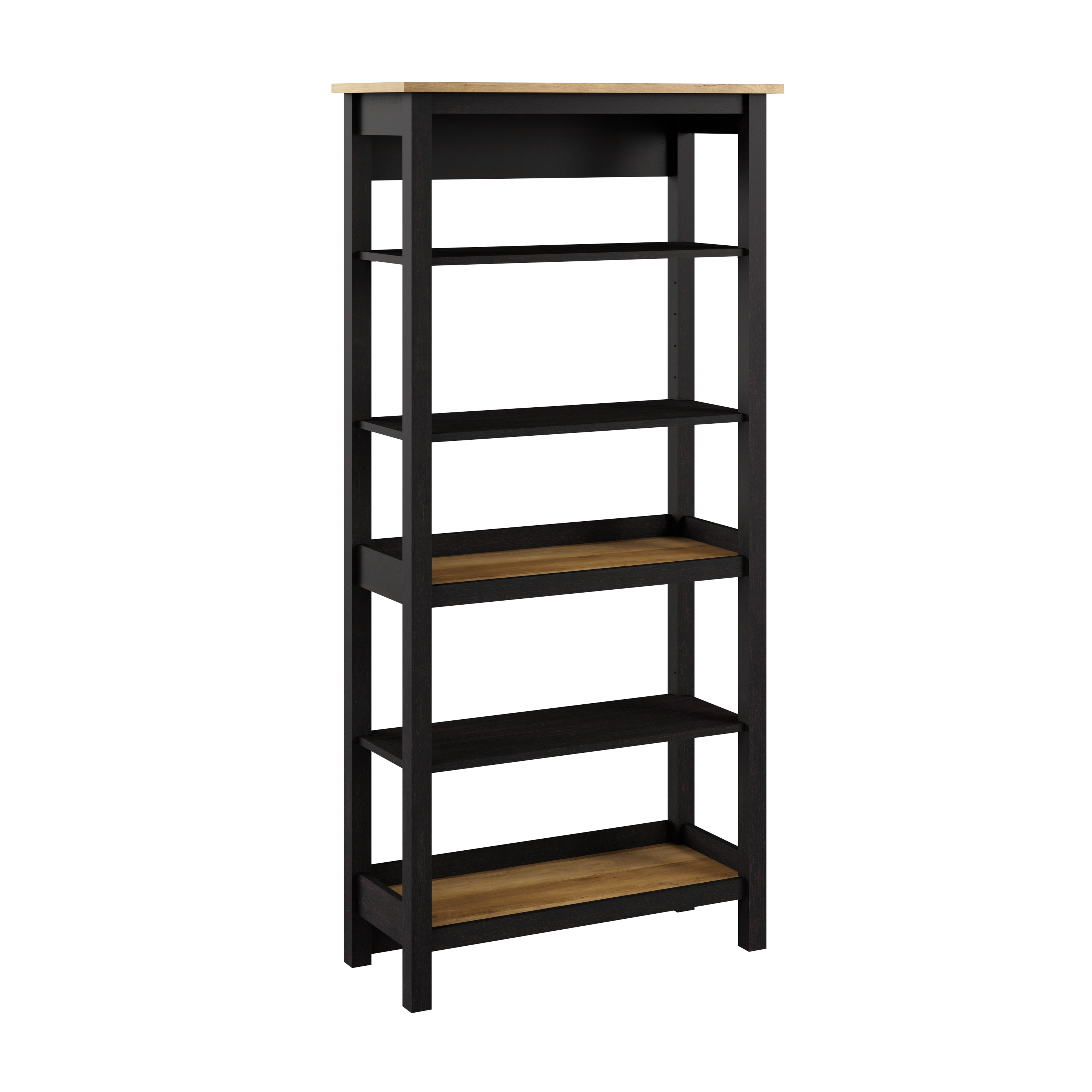 Shop Bush Furniture Mayfield Tall 5 Shelf Bookcase 02 MAB132V2P-03 #color_vintage black/reclaimed pine